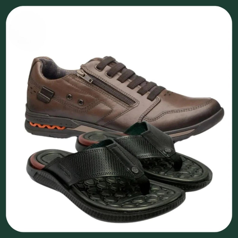 [¡PAGÁ 1, LLEVÁ 2!] Kit de Zapatillas Urbanas Ortopédicas de Hombre en Cuero Genuino + REGALO: Sandalia Masajeadora