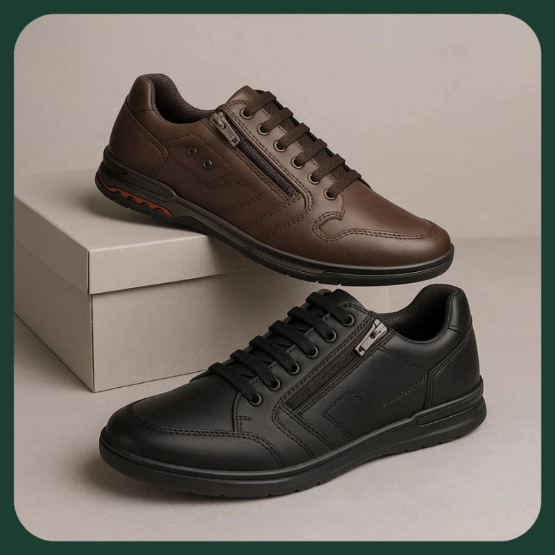 [¡PAGÁ 1, LLEVÁ 2!] Kit de Zapatillas Urbanas Ortopédicas de Hombre en Cuero Genuino + REGALO: Sandalia Masajeadora