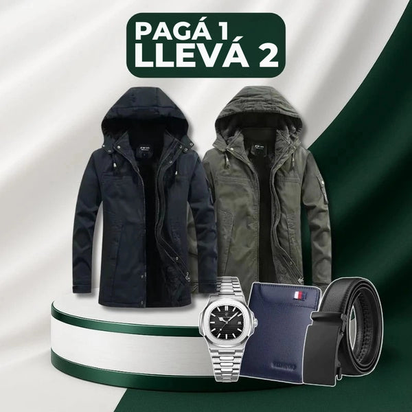 [PAGÁ 1 LLEVÁ 2] Campera Masculina Winter de Tela Premium con Tecnología Térmica + 3 REGALOS: Cinturón, Billetera y Reloj