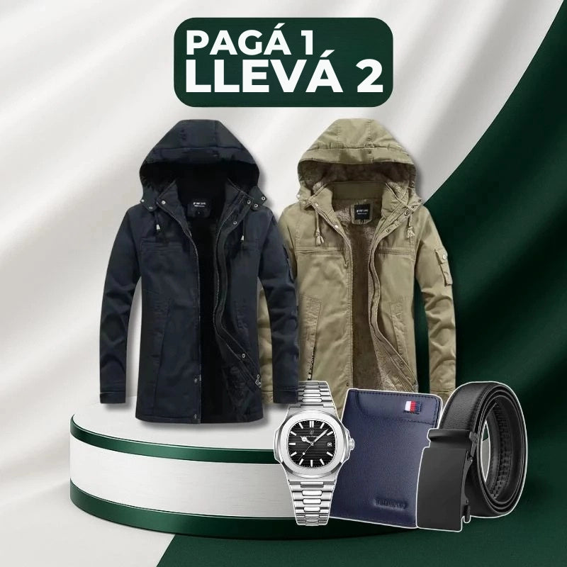 [PAGÁ 1 LLEVÁ 2] Campera Masculina Winter de Tela Premium con Tecnología Térmica + 3 REGALOS: Cinturón, Billetera y Reloj