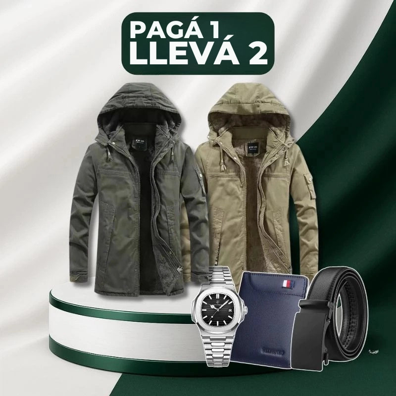 [PAGÁ 1 LLEVÁ 2] Campera Masculina Winter de Tela Premium con Tecnología Térmica + 3 REGALOS: Cinturón, Billetera y Reloj