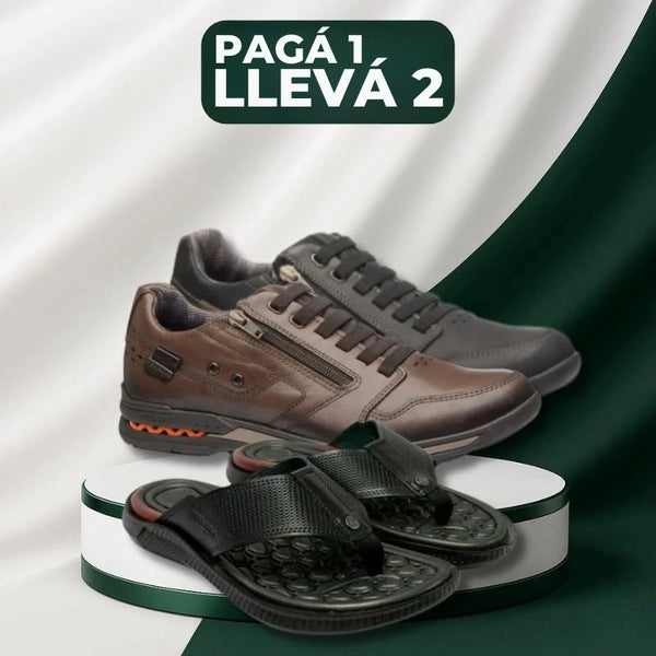 [¡PAGÁ 1, LLEVÁ 2!] Kit de Zapatillas Urbanas Ortopédicas de Hombre en Cuero Genuino + REGALO: Sandalia Masajeadora