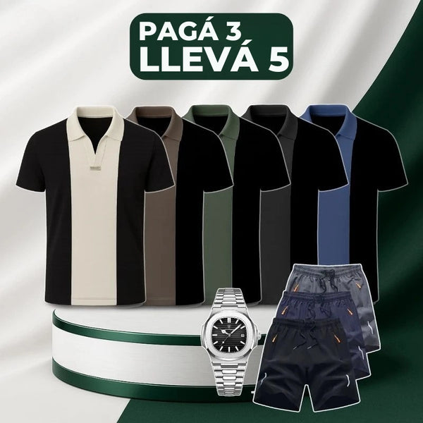 [PAGÁ 3 LLEVÁ 5] Camisa Polo Casual Versatto en Viscosa, Seda Gélida y Elastano + Regalos: 3 Bermudas y Reloj