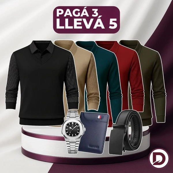 [PAGÁ 3 LLEVÁ 5] Camisa Polo Masculina Prestige en Tejido de Seda Gélida + REGALOS: Reloj, Billetera y Cinturón
