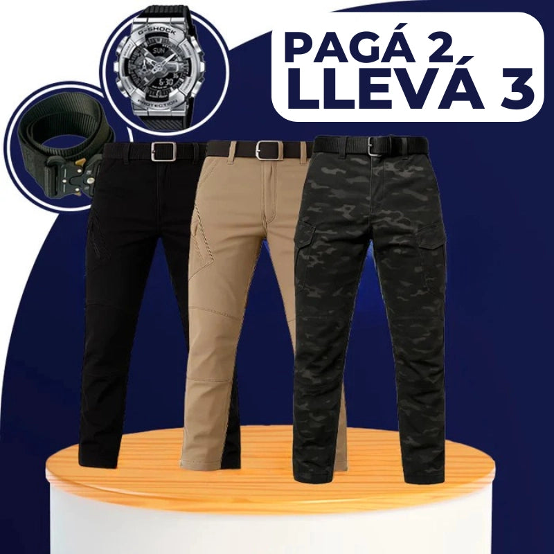 [Llevá 3, Pagá 2] Pantalón Militar Noir de Tela RipStop y Poliéster + REGALOS: Reloj Táctico y Cinturón Táctico